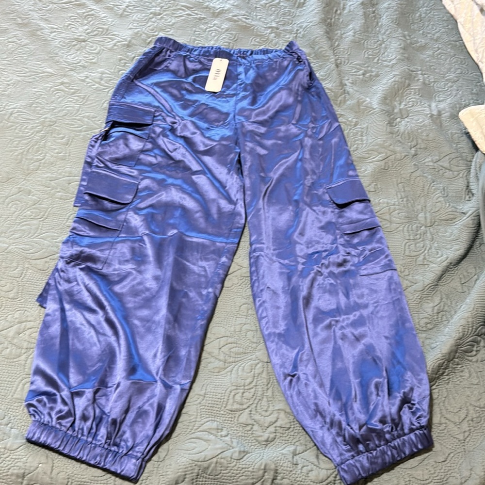 Medium Cargo Pants, Electric Blue Satin, NWOT - Picture 4 of 5